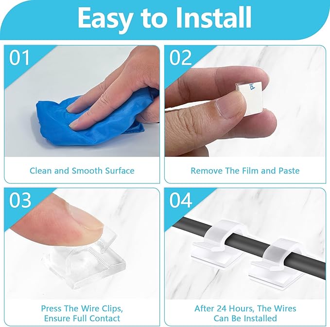 100PCS Adhesive Cable Clips, Wire Holder Organizer, Cord Management, Cable Staples, Christmas String Lights, White, Small