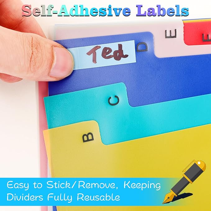 Tab A-Z Binder Dividers, Alphabet Plastic Binder Dividers with Multicolor Tabs, Letter Size 8.2" x 11.6", for 3 Ring Binders, Fits 2/3/4/11 Ring Notebook (21)