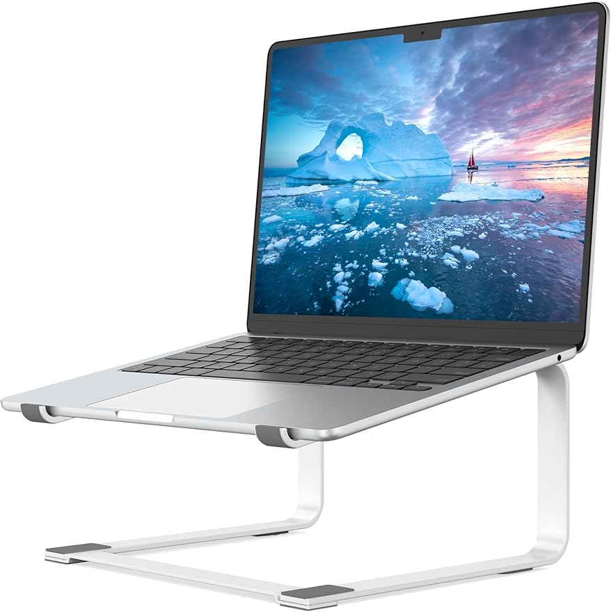 SOUNDANCE Laptop Stand for Desk, Metal Computer Riser, Heavy Stable PC Holder, Ergonomic Laptops Elevator for 12 to 17.3 Inches Notebook Computer, White