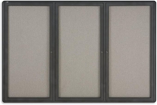 Quartet Bulletin Board, 6' x 4' Enclosed Fabric Notice Board, Lockable Swing Doors, Graphite Frame (2367L)