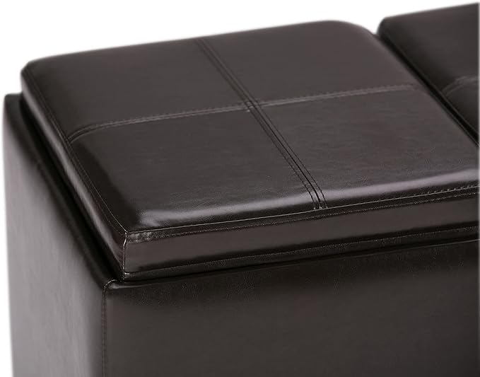 SIMPLIHOME Avalon Storage Ottoman - 42 inch Wide Upholstered Vegan Leather Rectangular Flip-Top Ottoman in Tanners Brown, Contemporary Coffee Table Ottoman for Living Room with Hidden Storage