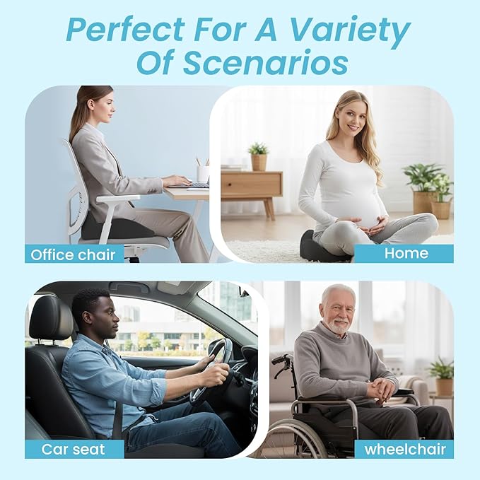 Memory Foam Seat Cushion，Ergonomic Office Chair Cushion，Coccyx Cushion for Tailbone Pain Relief Butt Pillow for Long Sitting，Suitable for Gaming Chair Car Seat Wheelchair