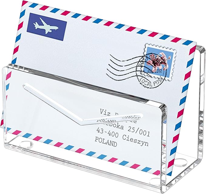Acrylic Mail Holder, Clear Acrylic File Letter Organizer, Vertical Envelope Mail Holder for Desk, Lightweight Countertop Bill Holding Sorter Letter Invoice Stand for Home Office School