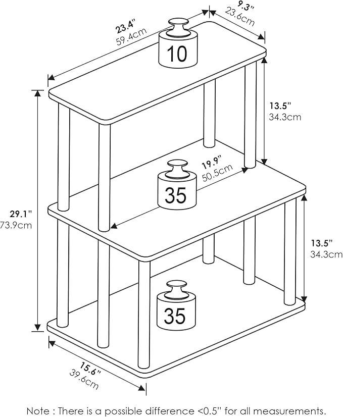 Furinno Turn-N-Tube 3-Tier Toolless Multipurpose Printer Stand Display Storage Shelf