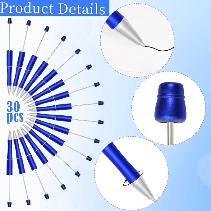 jiebor 30Pcs Blue Beadable Pens Plastic Bead Ballpoint DIY Cute Cool Pens Black Ink for Women Men Bridal Graduation Gift Office Supplies