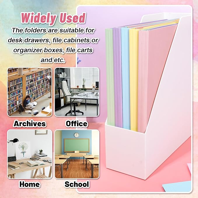 Whaline 24 Pack Pastel Colorful File Folders Letter Size 6 Macaron Colors File Pockets with 1/3 Cut Tab for Home Office Classroom Supplies, 8.9 x 11.6 Inch