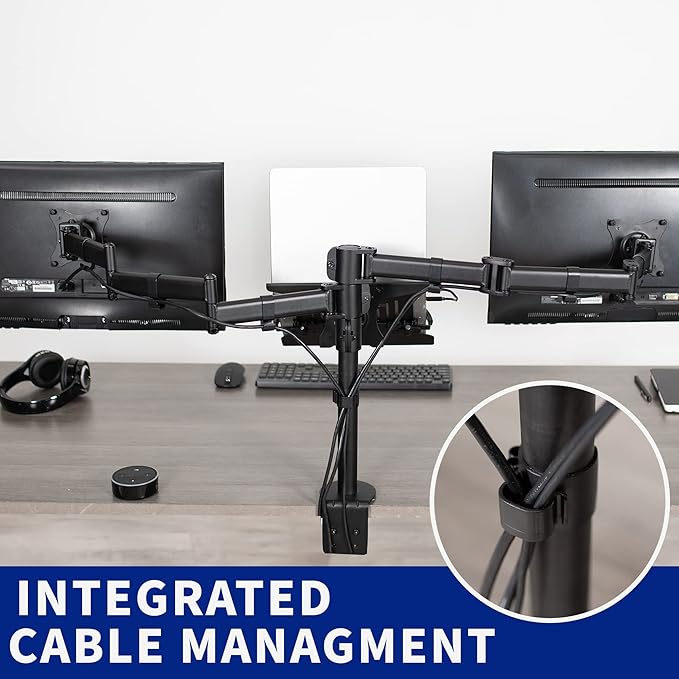 VIVO Dual Monitor + Laptop Mount for 13 to 27 inch Screens and 10 to 15.6 inch Laptops, Triple Screen Viewing, Articulating Arms, Black, STAND-V013L