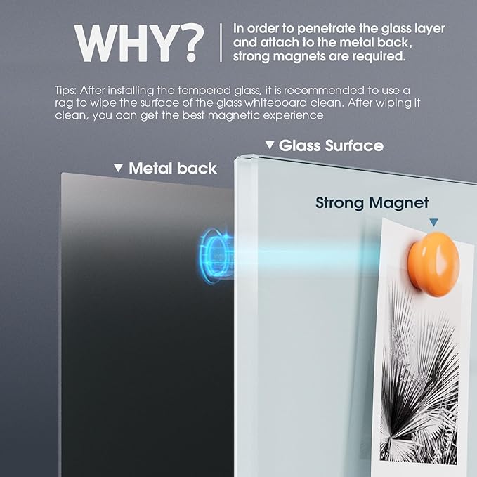 MaxGear Glass Whiteboard, Tempered Magnetic Dry Erase Board 60 x 40 Inch, Frameless Wall Mounted, Office Classroom Conference Room Home Use, Includes Markers, Eraser, Magnets & Mounting Kit