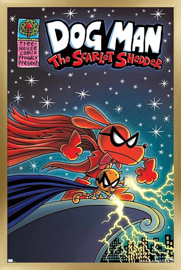 Dog Man - The Scarlet Shedder Wall Poster, 34L" x 22.4W", Gold Framed Version
