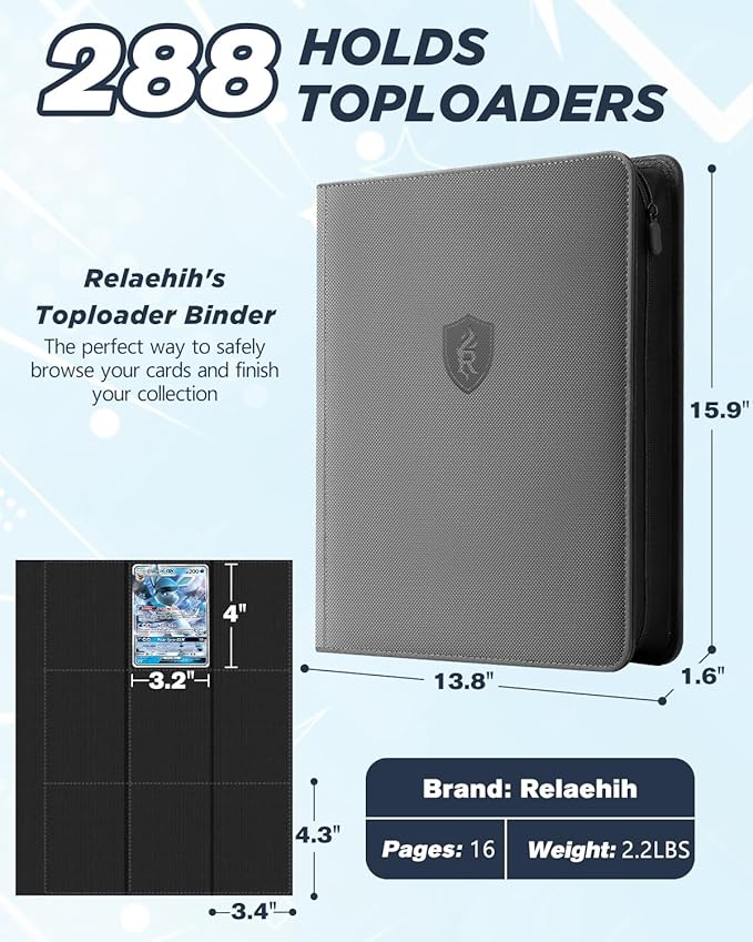 9 Pocket Toploader Binder with Zipper – Holds 288 Top Loaders – Premium Double-Sided Card Album for Trading Cards, TCG, MTG, Sports Cards