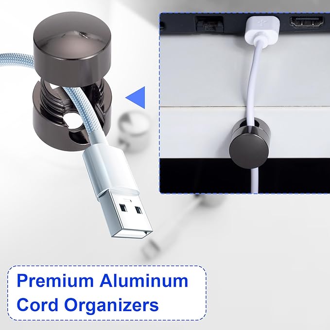 3 Sets Charger Holders for Cords, Black Adjustable Cable Anchor Holders, Adhesive Metal Cord Clips, Cable Management Wire Organizers for Desk, Office, Nightstand