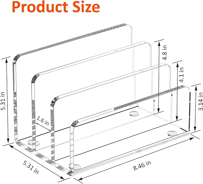 Desk Mail Organizer, 3 Section Clear Acrylic File Holder Letter Organizer, Vertical Lightweight Modern Envelope Holder Desk Accessories & Workspace Organizers for Office, Home, School