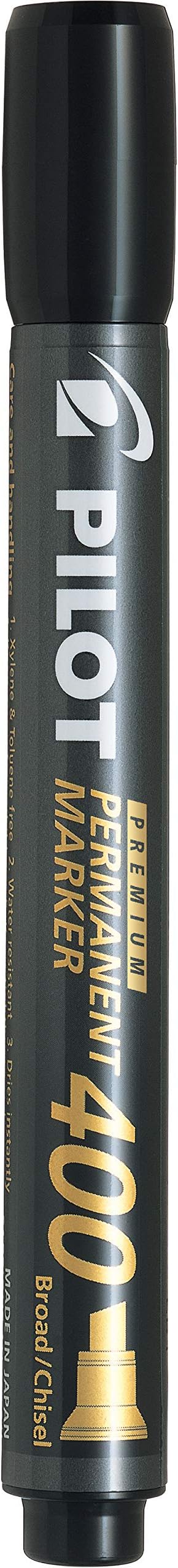 PILOT Premium 400 Permanent Markers, Broad Point Chisel Tip, Black Ink, Box of 12 (SA4-BLK)