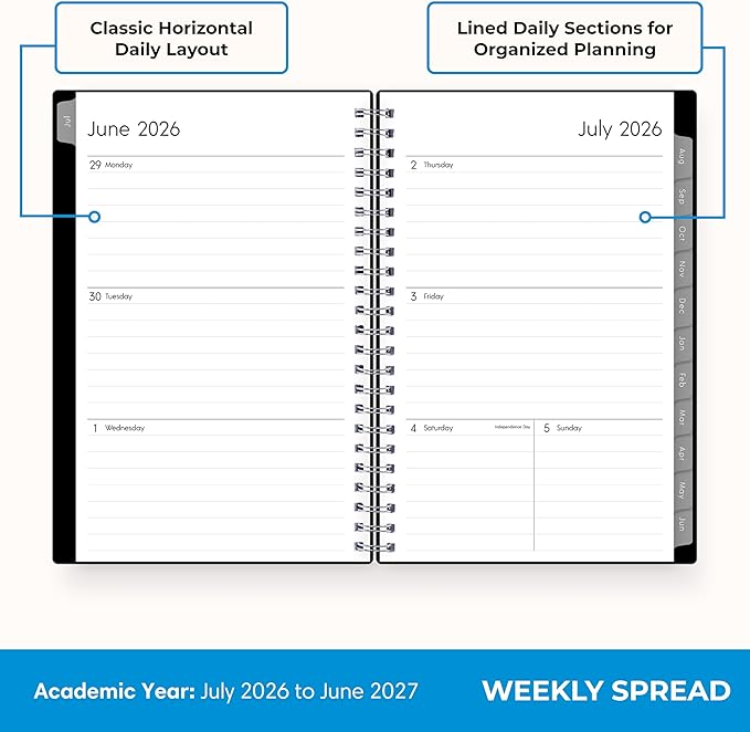 Blue Sky 2026-2027 Weekly and Monthly Academic Year Planner Calendar, July 2026 - June 2027, 5" x 8", Flexible Cover, Wirebound, Laminated Tabs, Enterprise