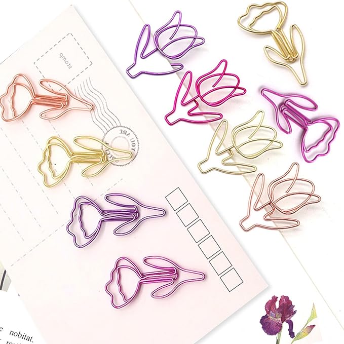 Hesena 100 Pcs Cute Flower Shaped Paper Clips Set, 50 Pcs Floral & 50 Pcs Tulip Shaped Shape Paper Clipss, for Office and Home (Flower Shaped)