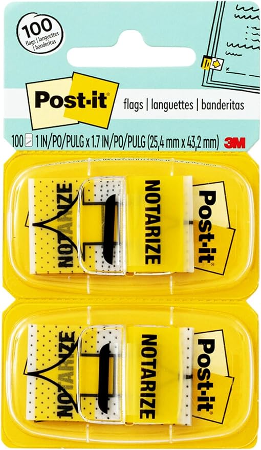 Post-it Notarize Flags, 100 Flags/Pack, 1 in Wide, Yellow (680-NZ2) - 24 Pack, 2400 Total Flags