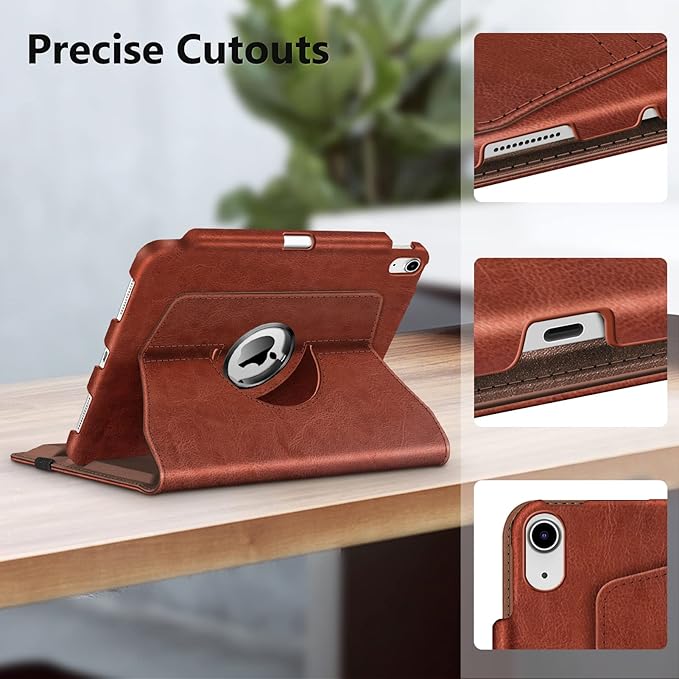 Fintie Rotating Case for iPad (A16) 11th Generation 11 Inch (2025), iPad 10th Generation 10.9 Inch (2022) - [Built-in Pencil Holder] 360 Degree Rotating Protective Stand Cover, Brown
