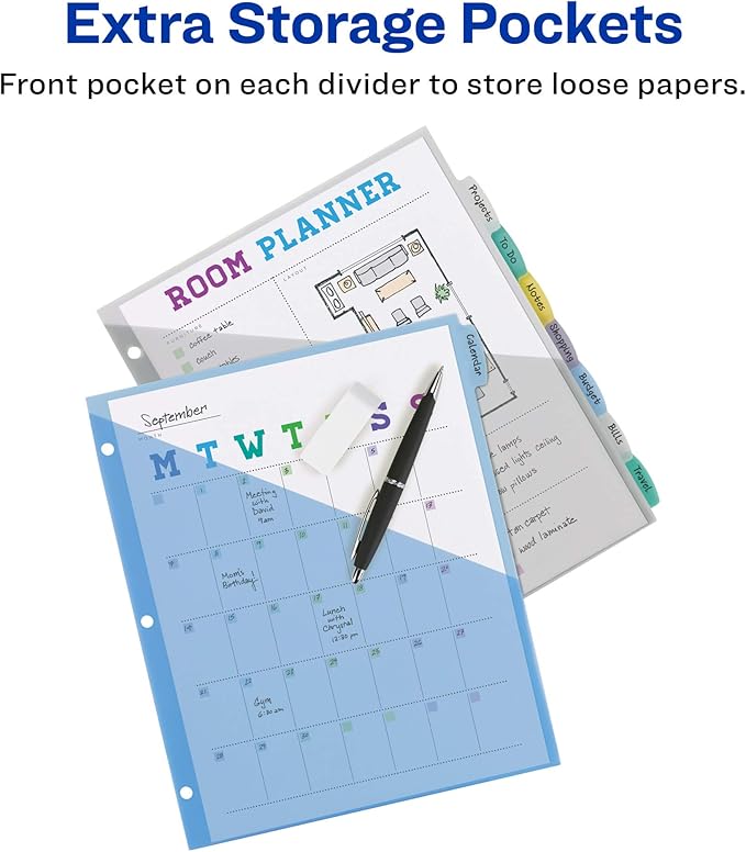 Avery Write & Erase Pocket Plastic Dividers for 3 Ring Binders, 8 Tab Sets, Multicolor, Works with Sheet Protectors (31701) (Pack of 24)