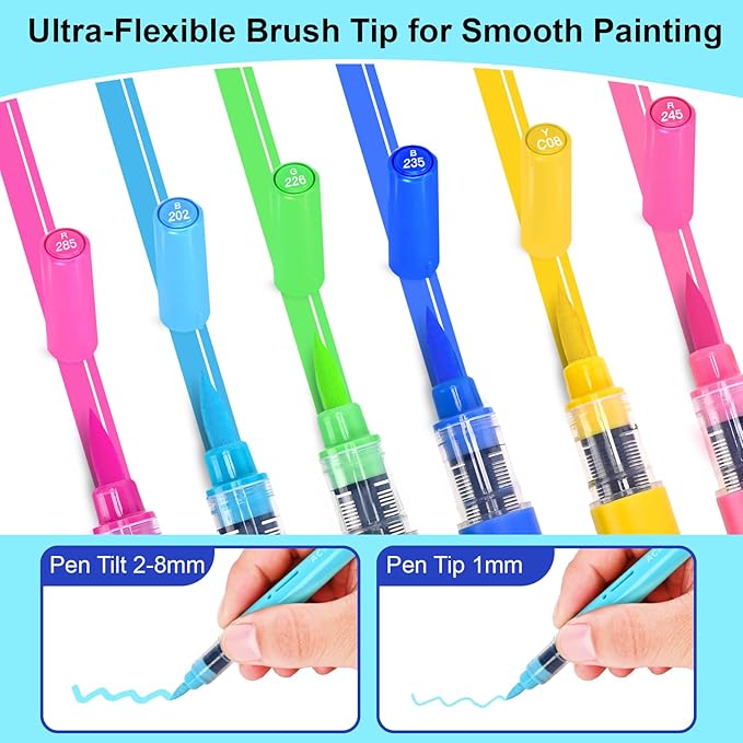 60 Colors Acrylic Paint Markers, Automatic Ink Control System with Soft Brush Tip Acrylic Paint Pens for Rock Painting, Canvas, Wood, Glass, Metal, Ceramic, Calligraphy, Card Making, DIY Crafts