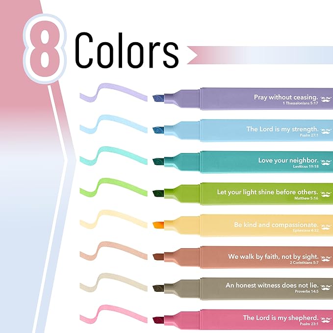 Mr. Pen- Bible Highlighters with Bible Verses, 8 Pack, Assorted Colors, Aesthetic Highlighters, Markers No Bleed Through