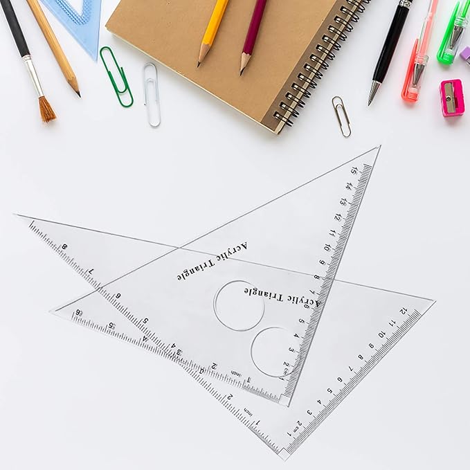 Coopay Large Triangle Ruler Set Square, 30/60 and 45/90 Degrees, Circular Hollow