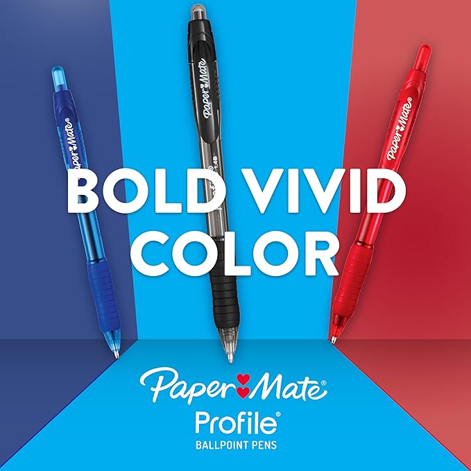 Paper Mate Profile Retractable Ballpoint Pens, Bold Point (1.4mm), Black, 12 Count