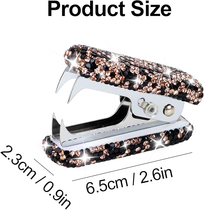 Multibey Arylic Staples Remover, Rhinestone Handmade Crystal Staple Removal Tool Staple Puller Metal Jaws Stationery, Dazzling Bling Office Desk Accessory for Office School and Home (Black Gold)