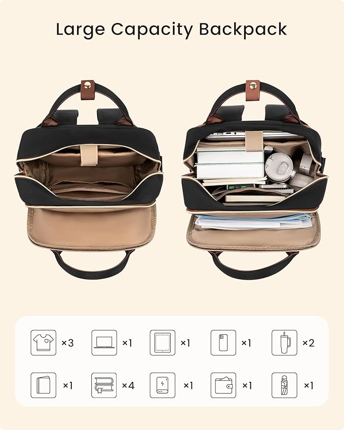 LOVEVOOK Laptop Backpack for Women with Giant Tumbler Holder Pocket, 15.6 inch Travel Work Backpack Purse for Teacher Nurse, Waterproof College Book Bag Cute Casual Daypack, Black