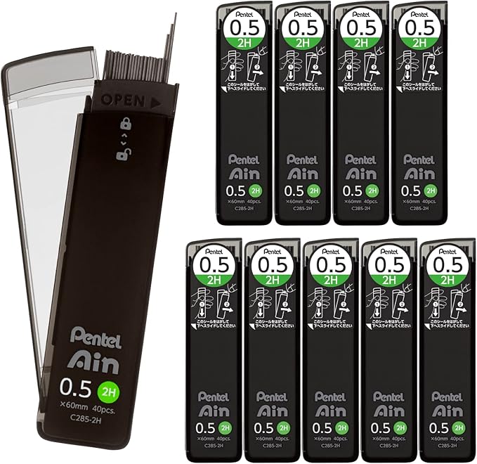 Pentel Ain C285-2H Mechanical Lead, 0.02 inches (0.5 mm), 2H, 10 Pieces