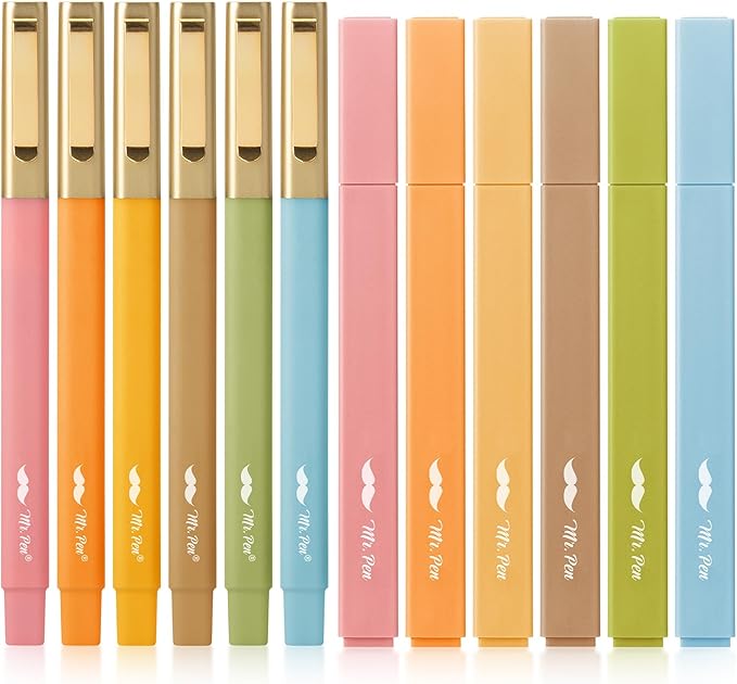 Mr. Pen- Aesthetic Highlighters and Pens, 12 Pack, Pastel Color No Bleed Bible Highlighters, Black Ink Pens