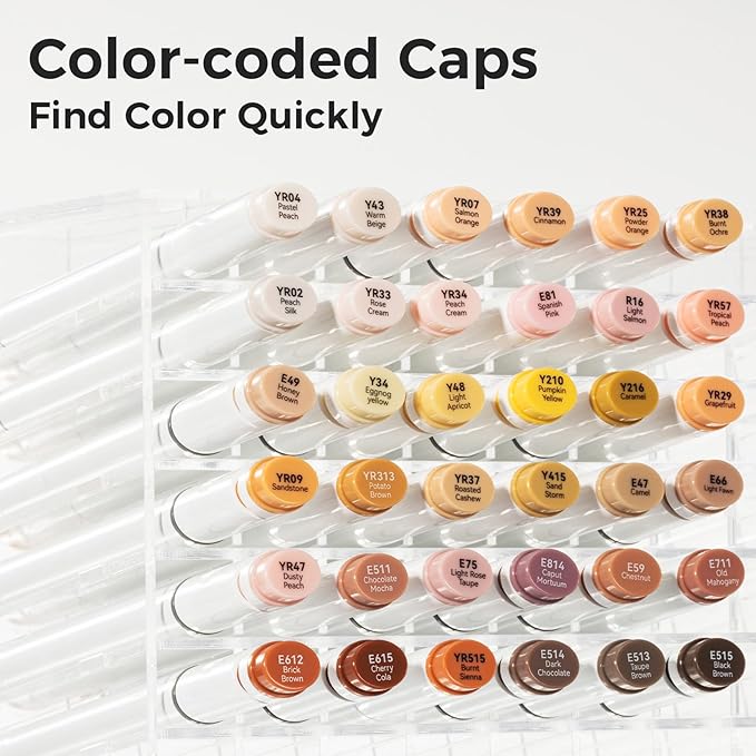 Ohuhu Alcohol Markers 36 Skin-Tone Portrait Colors: AP Certificated Double Tipped Skin Color Marker Set for Artists Adults Coloring Illustration - Oahu of Ohuhu Markers Chisel and Fine - Refillable