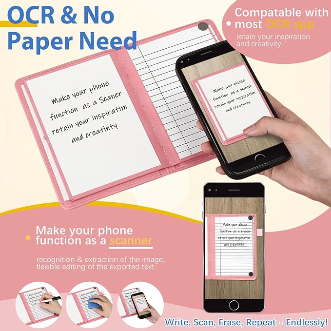 6 Sides Dry Erase Notebook Portable Whiteboards Notebook Small Reusable College Ruled Lined Board Folding Mini Travel Dry Erase White Board for Office Study(Pink,A6: 5 x 7 Inches)
