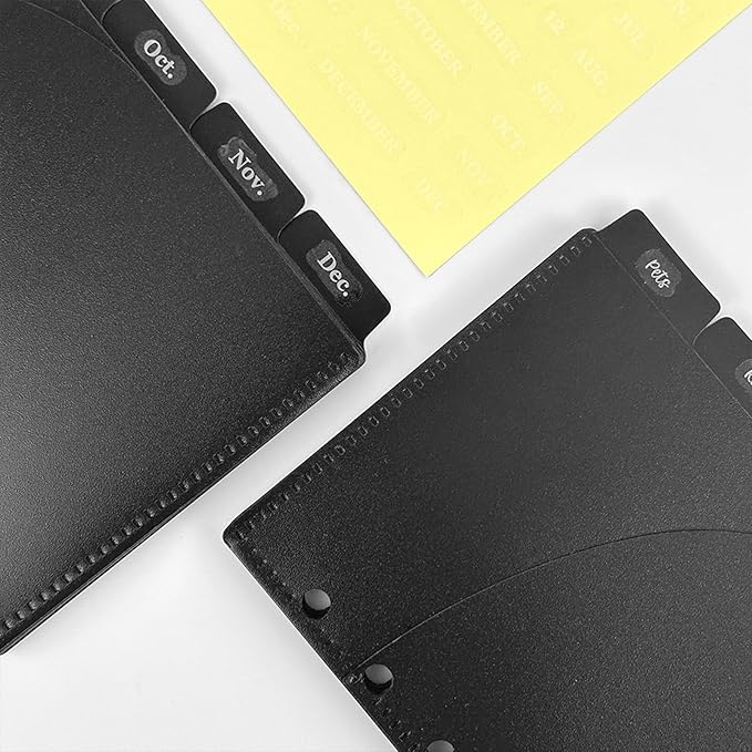 NatSumeBasics 12 Black A6 Binder Pocket Dividers with Label Sticker A6 Cash Envelopes for 6 Rings Budgeting Binder Inserts Supplies Accessories (12 Black)