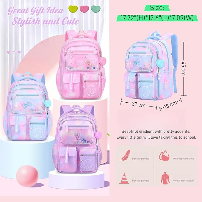 Backpack for Girls Cute Bow Kids Backpack for Elementary School Students Bookbag Middle School Bags for Girls Travel Back Pack, Dreamy Pink