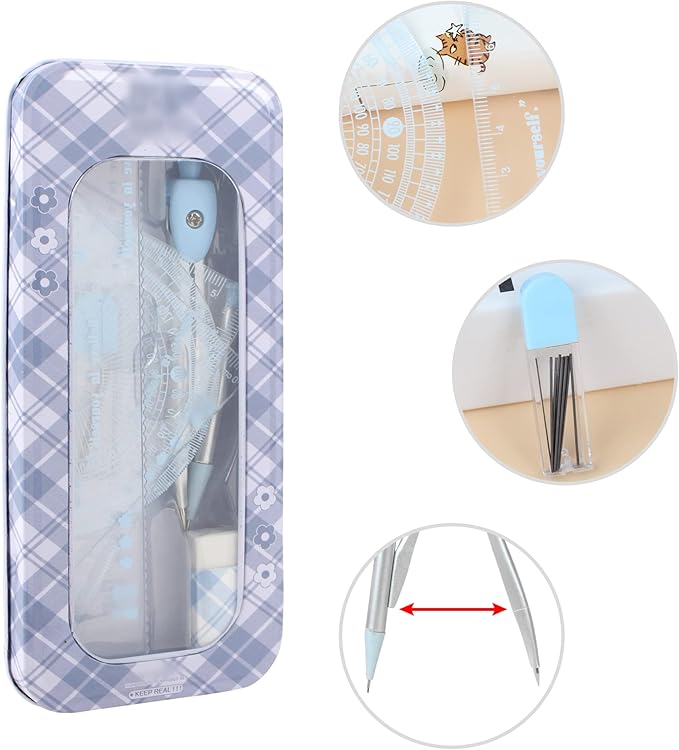 LABANCA 8 Pcs Compass Set with Protractor Rulers Pencil for Math Geometry (07434 Blue)