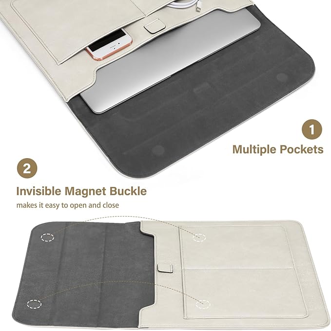 MOSISO Laptop Case 13.3 inch, 13-13.3 inch Laptop Sleeve Compatible with MacBook Air/Pro 13 / Pro 14, HP Dell ASUS Lenovo Notebook, PU Leather Flap Carrying Case with Stand&Small Pouch, Beige