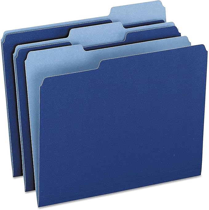 Pendaflex Colored File Folders, 100 Pack, Letter Size (8.5" x 11"), Durable Dark Blue Folders, 3 Tabs for Easy Labeling, Colorful School, Office & Home Document Organization