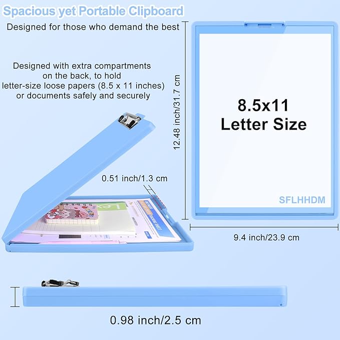 SFLHHDM Clipboard with Storage,Heavy Duty Clip Boards 8.5x11 with 2 Storage Case,Clear Visible Panel Storage Clipboards,Side Opening Nursing Clipboard Folder for Office Supplies-Lake Blue