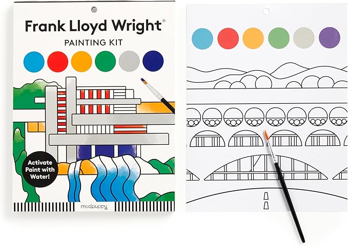 Mudpuppy Frank Lloyd Wright – Painting Kit with Illustrations of Geometric Patterns and Designs for Children Ages 5 and Up