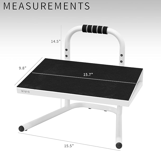 VIVO Ergonomic Height Adjustable Foot Rest Relief Platform, Elevated Stool for Comfortable Sit to Stand Workstation, Non-Slip Surface, Portable, Home Office Classroom Use, White, STAND-FT01W