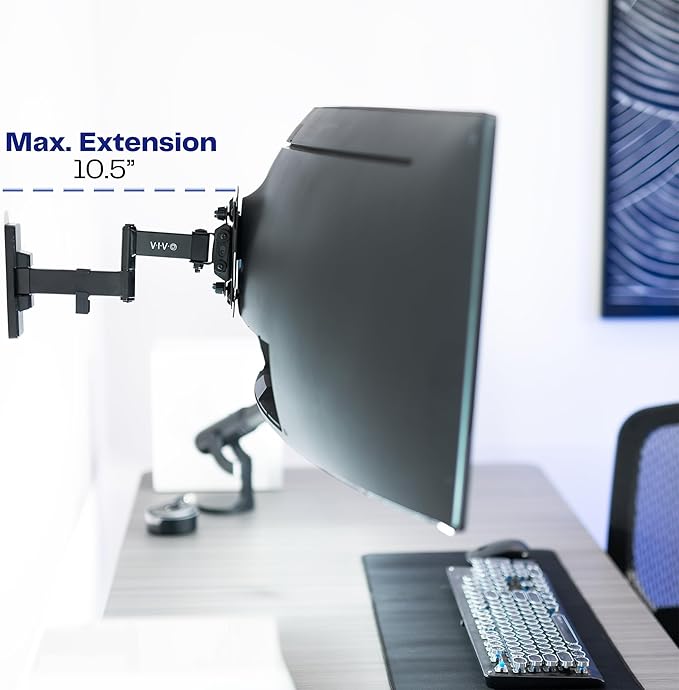 VIVO Full Motion Ultrawide Monitor Wall Mount, Fits Ultra-Wide Screens up to 49 inches and 44 lbs, Tilt and Swivel Arm, Black, MOUNT-VW01M
