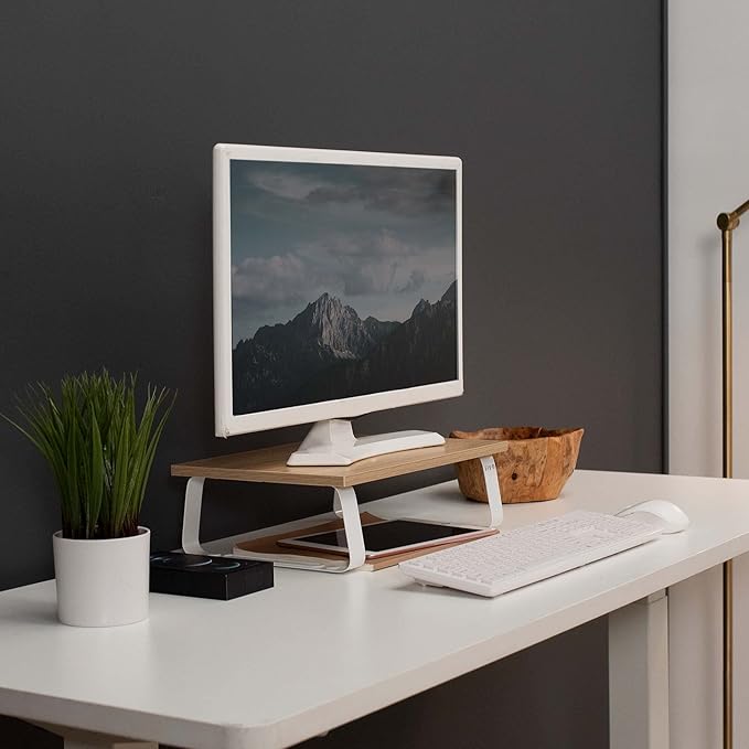 VIVO 15 inch Monitor Stand, Wood and Steel Desktop Riser, Screen, Keyboard, Laptop, Small TV Ergonomic Desk and Tabletop Organizer, Light Wood, STAND-V000WS