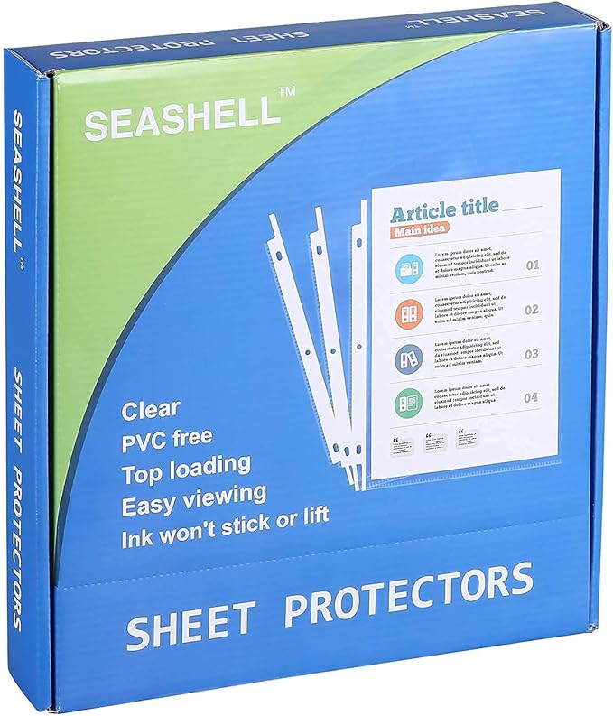 Seashell 200 Pack Heavy Duty Sheet Protectors 8.5 x 11,Clear Paper Protectors for 3 Ring Binder, Letter Size Plastic Sleeves for Binders, Durable, Archival Safe,Top Loading for 8.5 x 11 Inch Sheets