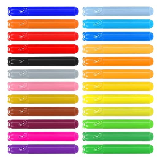 Amazon Basics Washable Markers for Kids, Round Tip Assorted Colors, Non-Toxic Drawing and Coloring School Supplies, Arts & Crafts, Pack of 24