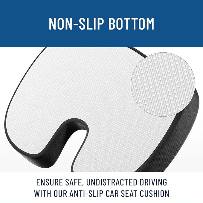 Everlasting Comfort Doctor Recommended Memory Foam Seat Cushion for Office Chairs & Car - Ergonomic Office Desk Accessories - Cushions for Tailbone Pain Relief, Sciatica (Black Ventilated, Large)