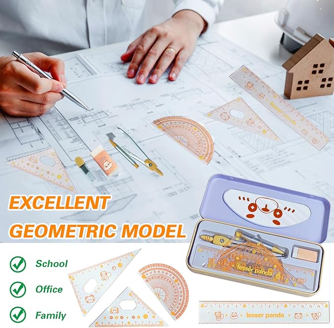 7Pcs Geometry Set for Students – Math Protractor, Compass Geometry Tool, Ruler & Mechanical Pencil, Back to School Math Kit for Kids, School Supplies for Classroom, Drafting Tools with Case