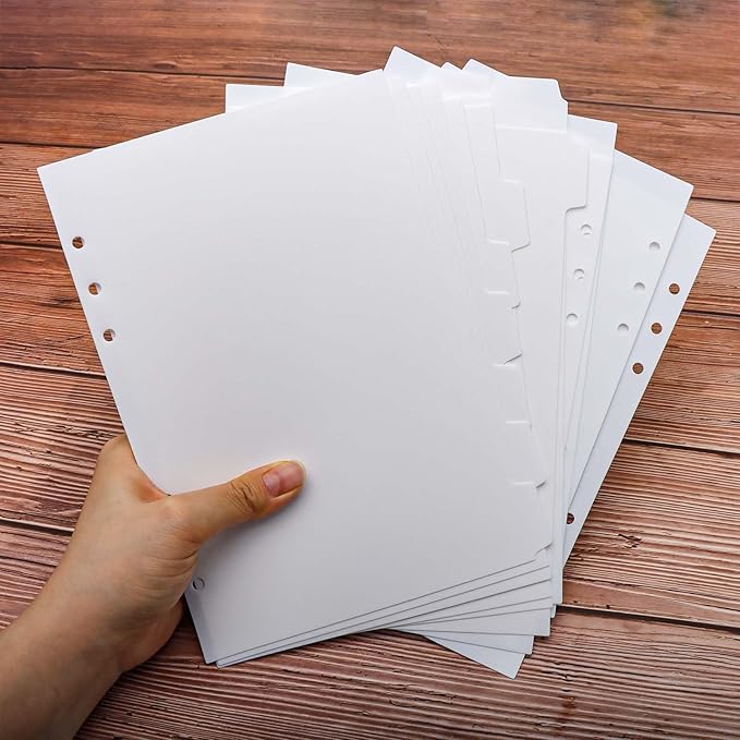 2 Set A5 Binder Dividers White Plastic Index Divider Blank Side 7 Tabs Top 5 Tabs Planner Insets 12 Sheets Refillable Page Protectors for 6 Ring Binder Notebook