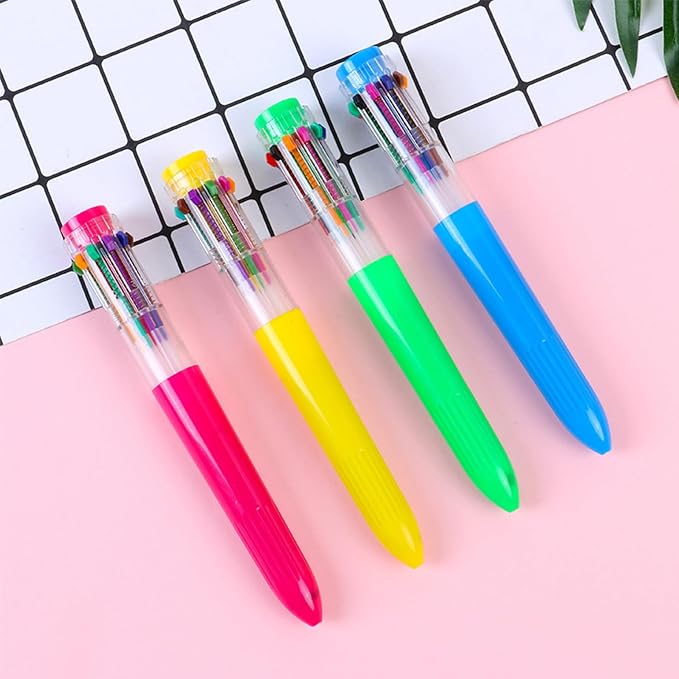 HeTaoCat Multicolor Pens 3 Pack 0.5mm 10-in-1 Retractable Ballpoint Pens - 10 Colors Transparent Barrel Ballpoint Pen for Office Supplies (Yellow)
