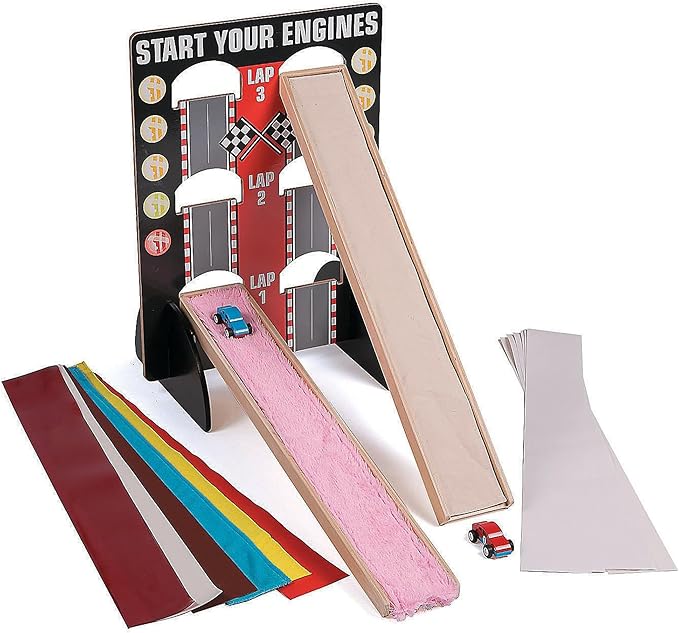 Fun Express STEM Motion & Friction Science Kit for Kids Age 5-12 - 21 Piece Educational Learning Resources with Wooden Ramp | Physics Engineering Toys for Classroom & Homeschool Experiments