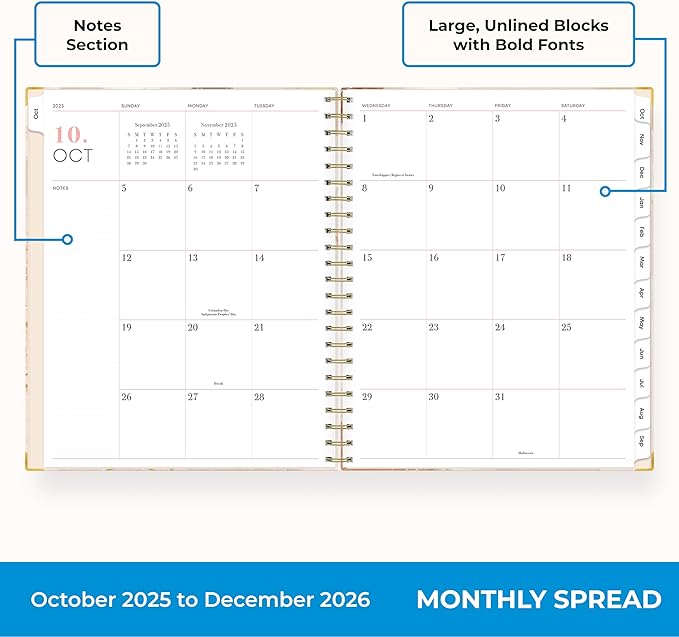 Blue Sky 15 Month 2026 Weekly and Monthly Planner Calendar, October 2025 - December 2026, 8.5" x 11", Hard Cover, Durable Twin Wire Binding, Laminated Tabs, Storage Pocket, Includes Ruler, Sticky Notes & Stickers, Henri